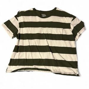 Time and Tru Olive and White Striped Tee